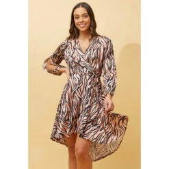 WILLOW ANIMAL STRIPE SATIN WRAP DRESS -Female Clothing Store e303cd747fb90114722ab4ae7807c390