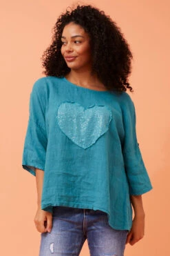 ZONYA SEQUIN PATCH LINEN TOP -Female Clothing Store e8301320fd351cefc70497a8417b9350