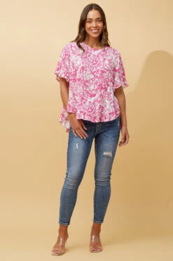 FRILA ABSTRACT PRINT FRILL DETAIL TOP -Female Clothing Store eb588d8581f15ad1d317dce8f5b6195e