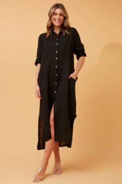 KIMMY BUTTON FRONT LINEN SHIRT DRESS -Female Clothing Store f30f975b9c3d720ef77a3424d4389e48