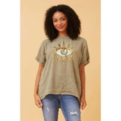 JULINA EVIL EYE LINEN TOP -Female Clothing Store f36cc253cea3158a875902ffeecd5acf