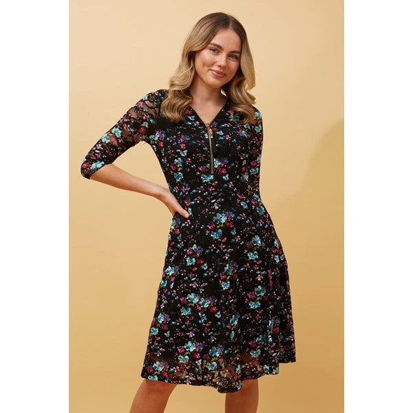 OLIVIA ZIP FRONT FLORAL SKATER DRESS - Image 8