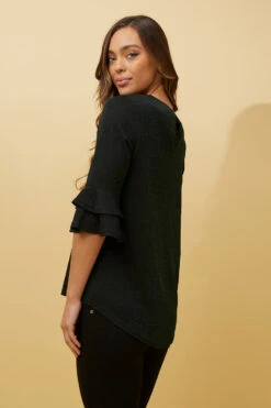 TAZIM DOUBLE FRILL SLEEVE RIBBED GLITTER TOP -Female Clothing Store f60f0ec9c2872f4ca38af36fa837d4db