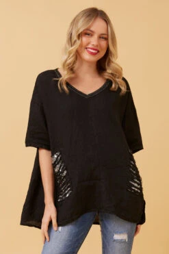PAM SEQUIN PATCH LINEN TOP