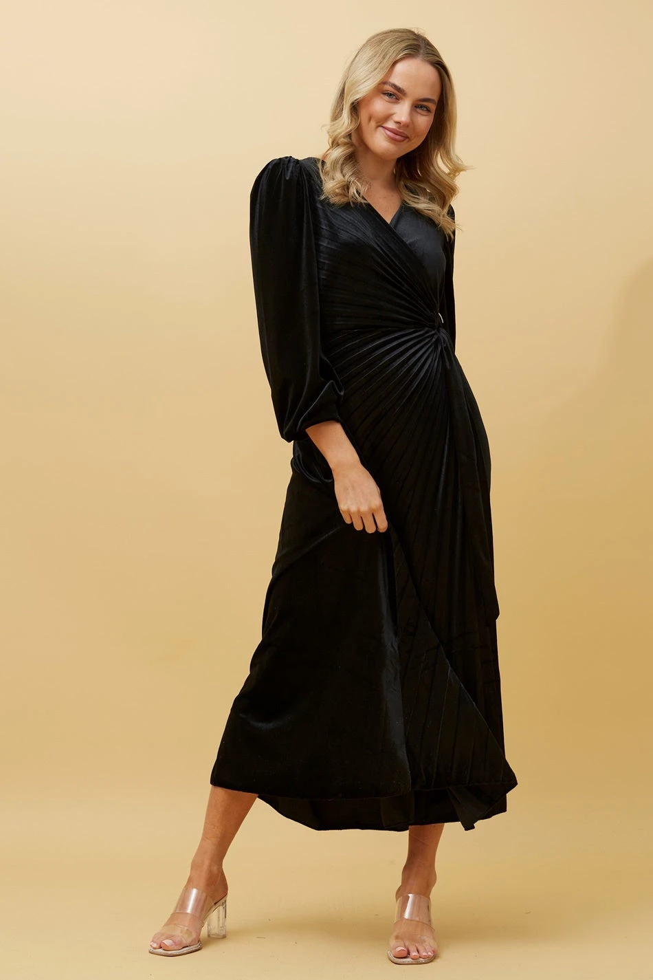 KENNEDY WRAP FRONT PLEATED VELVET MIDI DRESS 3 KENNEDY WRAP FRONT PLEATED VELVET MIDI DRESS - Image 3
