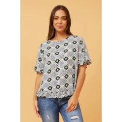 FRILA TILE PRINT TOP -Female Clothing Store fcec91a8d76e51f800728a3e27dec92f
